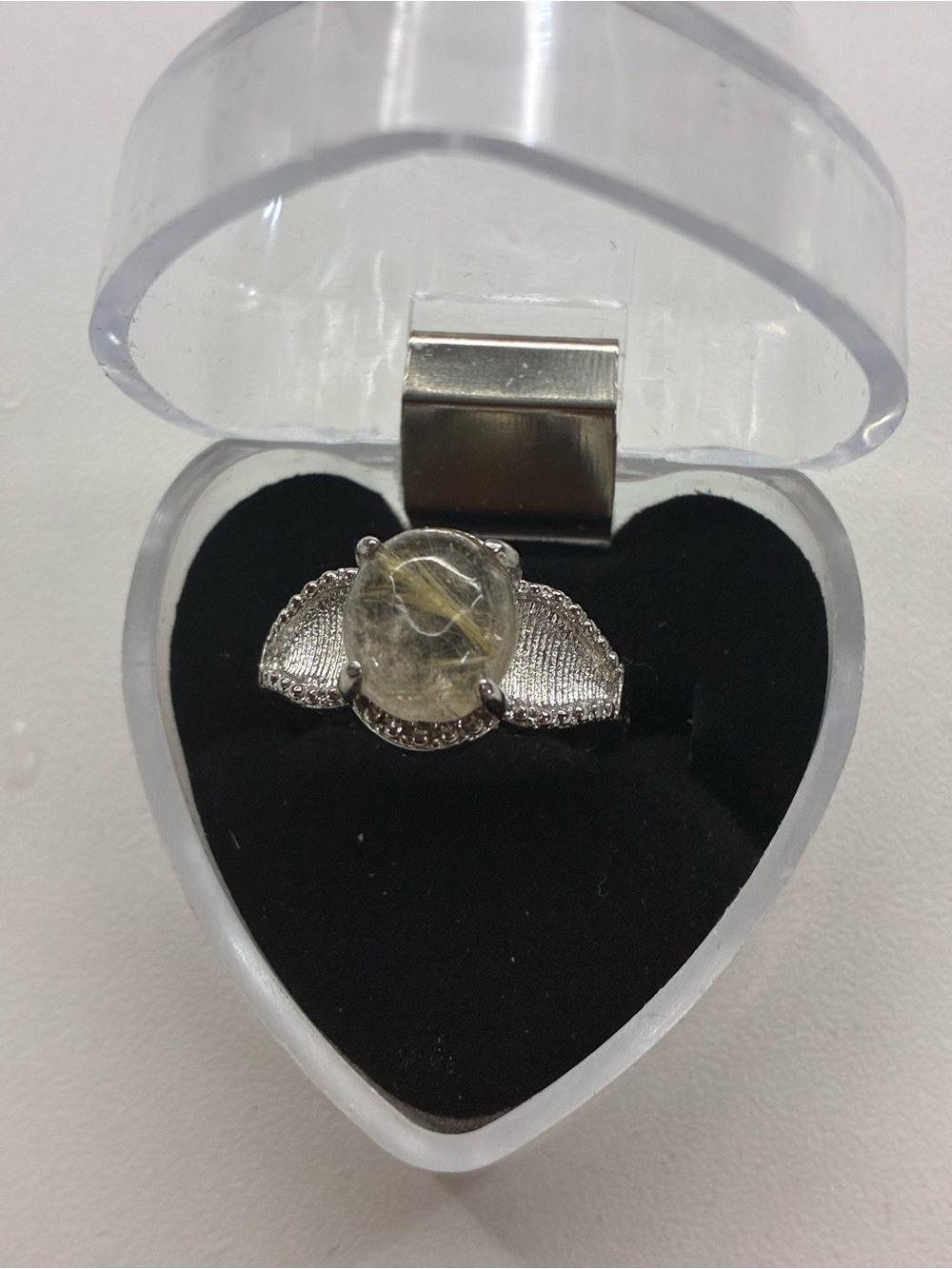 Silver Ring with Golden Rutilated Quartz Center